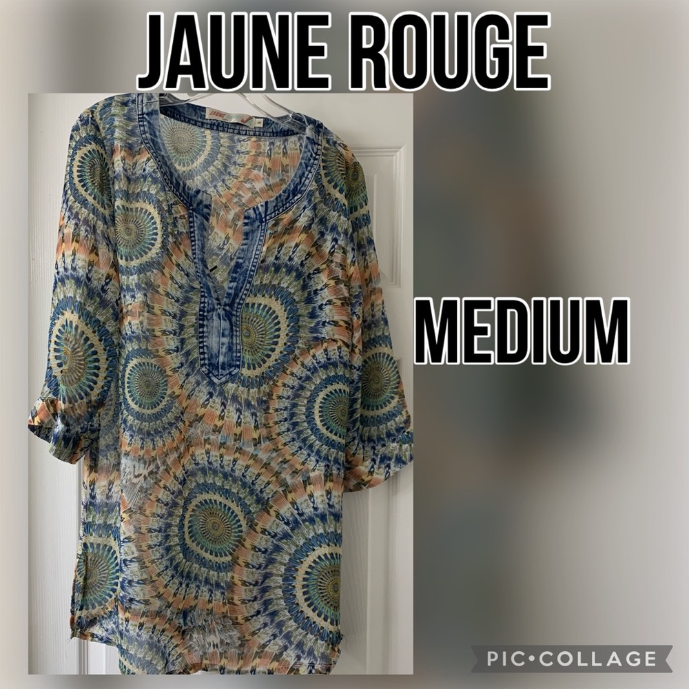 JAUNE ROUGE sheer denim top Medium